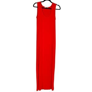 Womens S Red Maxi Long Dress by Find Soft Cozy Minimalist Flowly Side Slits EUC